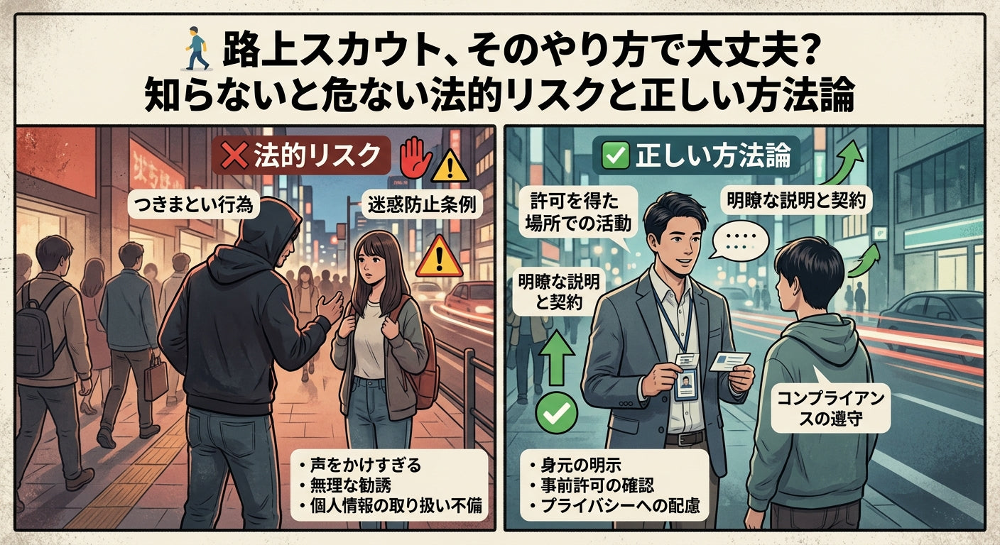 🚶‍♂️路上スカウト、そのやり方で大丈夫?知らないと危ない法的リスクと正しい方法論