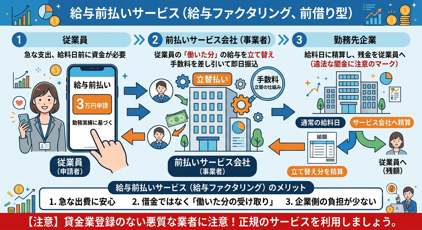 ⚠️給与前払いサービス（給与ファクタリング）とは？仕組み・違法性・利用時の注意点を徹底解説！