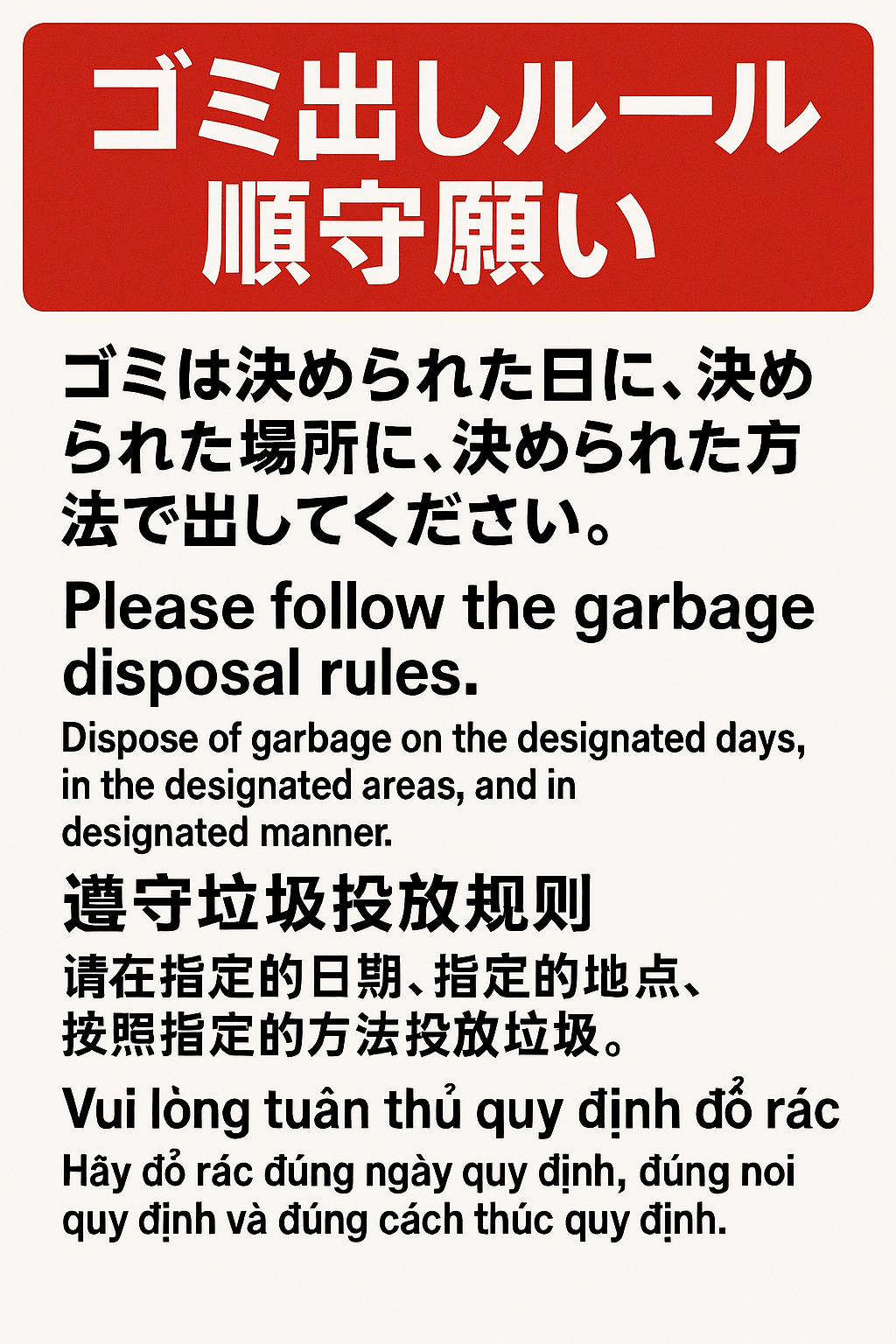 〔多言語版〕ゴミ出しルールの順守について