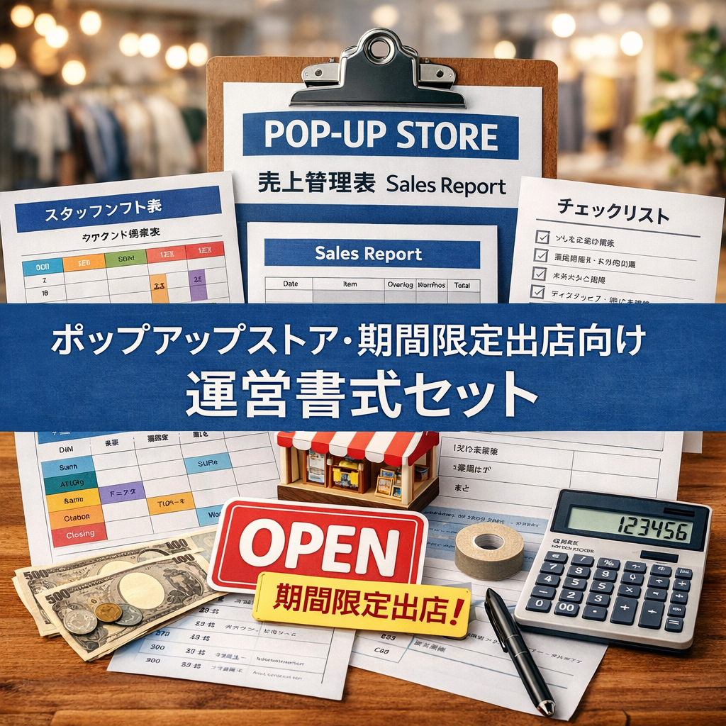 ポップアップストア・期間限定出店 運営書式セット｜場所貸し契約書＋出店者規約＋売上精算書（物産展・商業施設テナント対応）