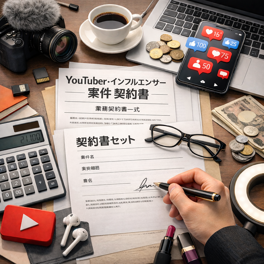 YouTuber・インフルエンサー PR案件契約書セット（案件PR契約書＋PR表記誓約書＋著作権帰属確認書）