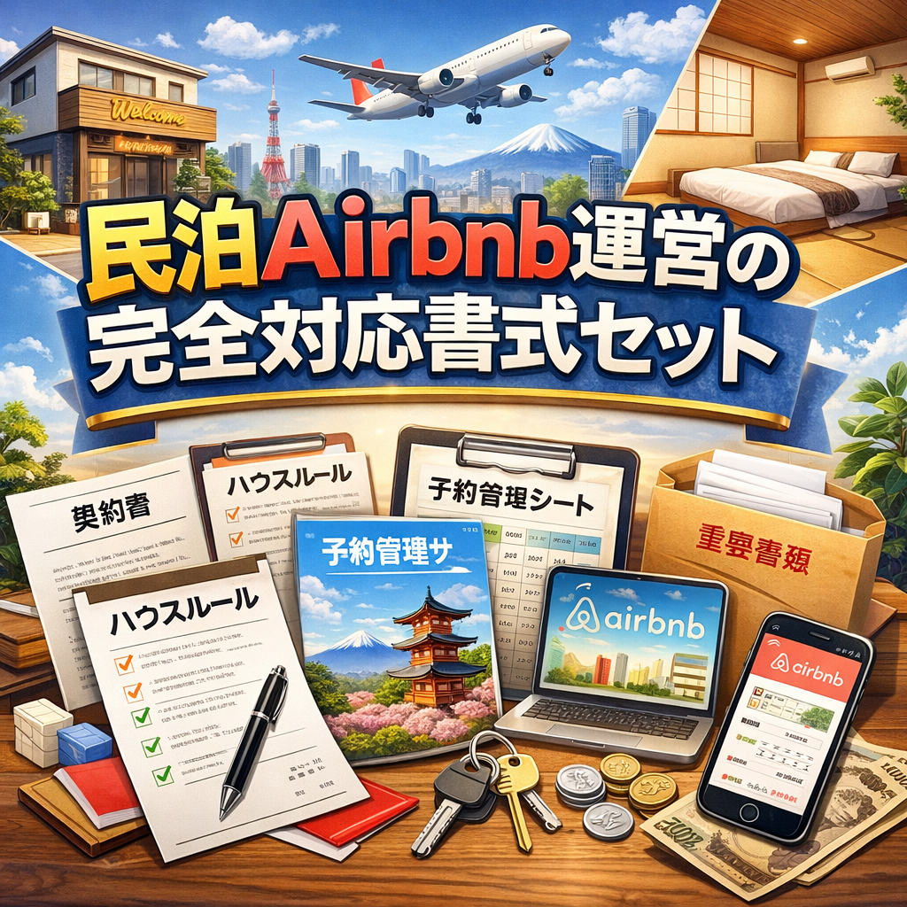 民泊・Airbnb完全対応 書式セット｜宿泊約款＋ハウスルール＋本人確認チェックリスト＋近隣クレーム対応書4点セット（住宅宿泊事業法対応）Word版