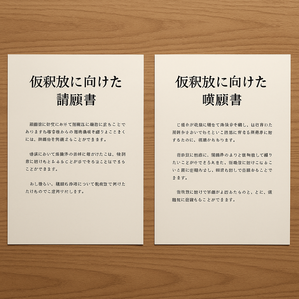 仮釈放に向けた請願書と嘆願書（セット）