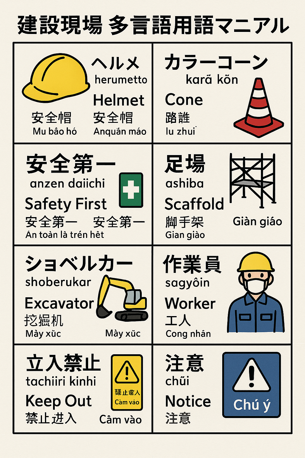 建設現場多言語用語マニュアル（読み仮名付き）