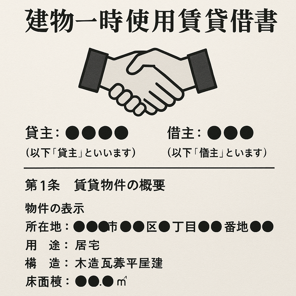 建物一時使用賃貸借契約書（仮住まいとして一時使用する場合）
