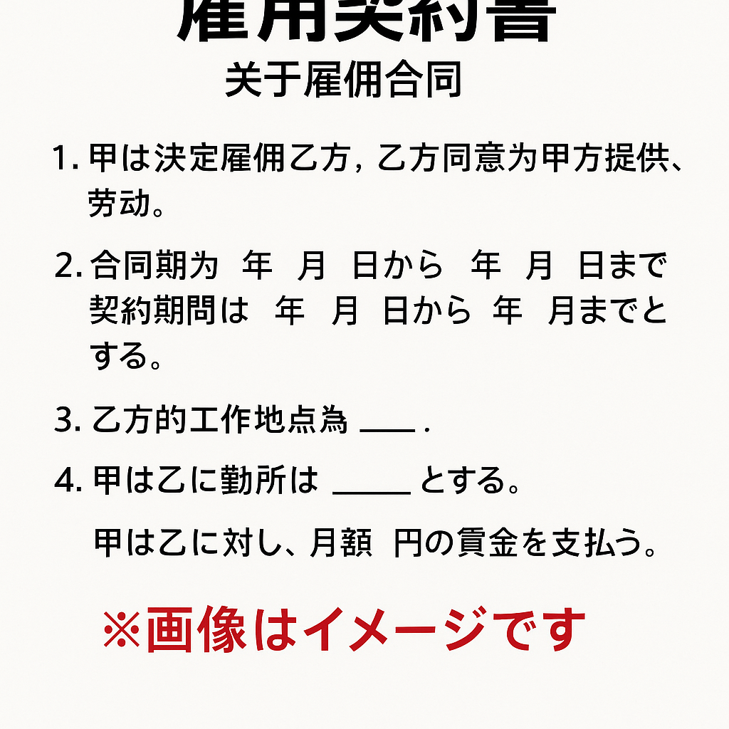 雇用契約書（中国語（簡体字））参考和訳付き