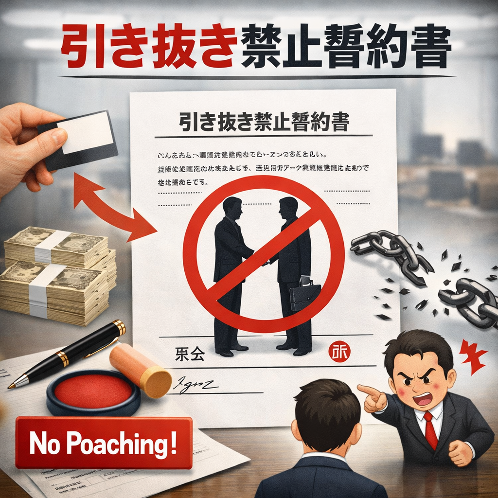 退職者による元同僚引き抜き禁止誓約書（勧誘禁止・損害賠償条項付き）