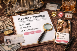 ギャラ飲みアプリ利用規約（キャスト・ゲスト対応／本人確認・禁止事項・キャンセルポリシー完備）