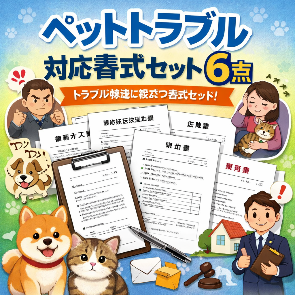 ペットトラブル対応書式セット6点｜売買契約書・苦情申入書・近隣トラブル通知書・ペットホテル利用規約・医療過誤損害賠償請求書・示談書