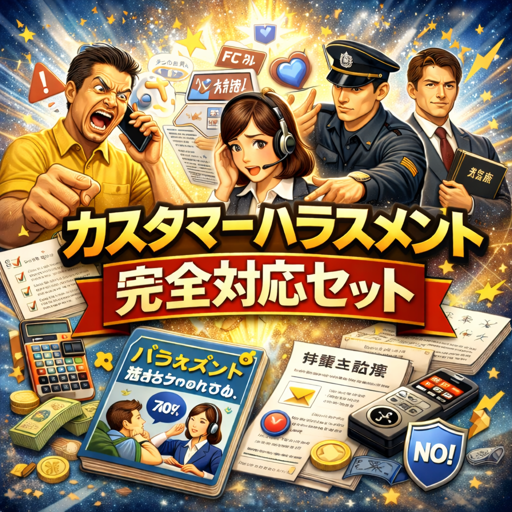 カスタマーハラスメント完全対応セット｜対応フロー図＋記録シート＋警告書・来店禁止通知書テンプレート（全3書式）2025年法改正対応
