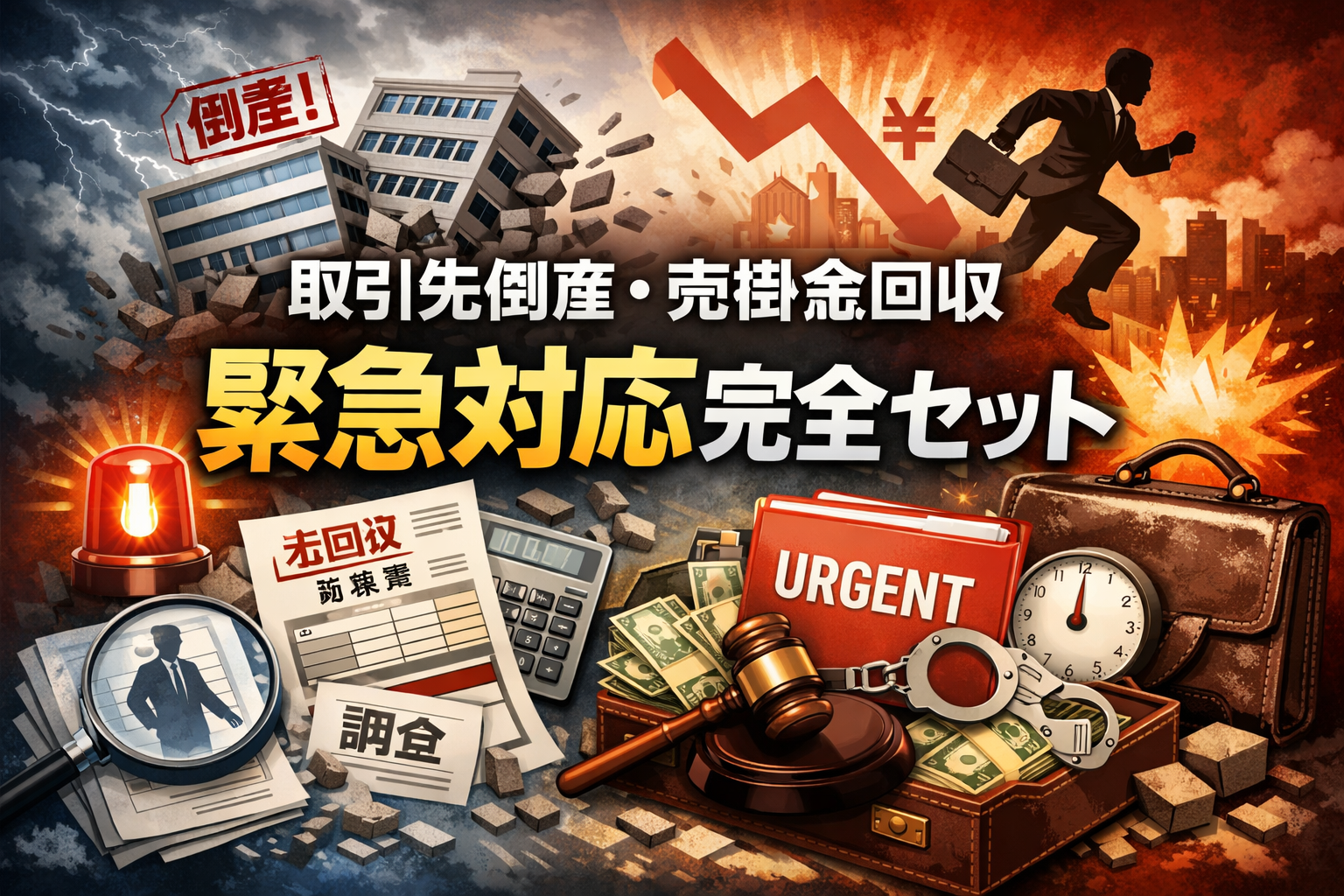 取引先倒産・売掛金回収 緊急対応完全セット｜初動72時間フロー＋債権管理シート＋内容証明3種テンプレート（破産・民事再生・夜逃げ対応版）