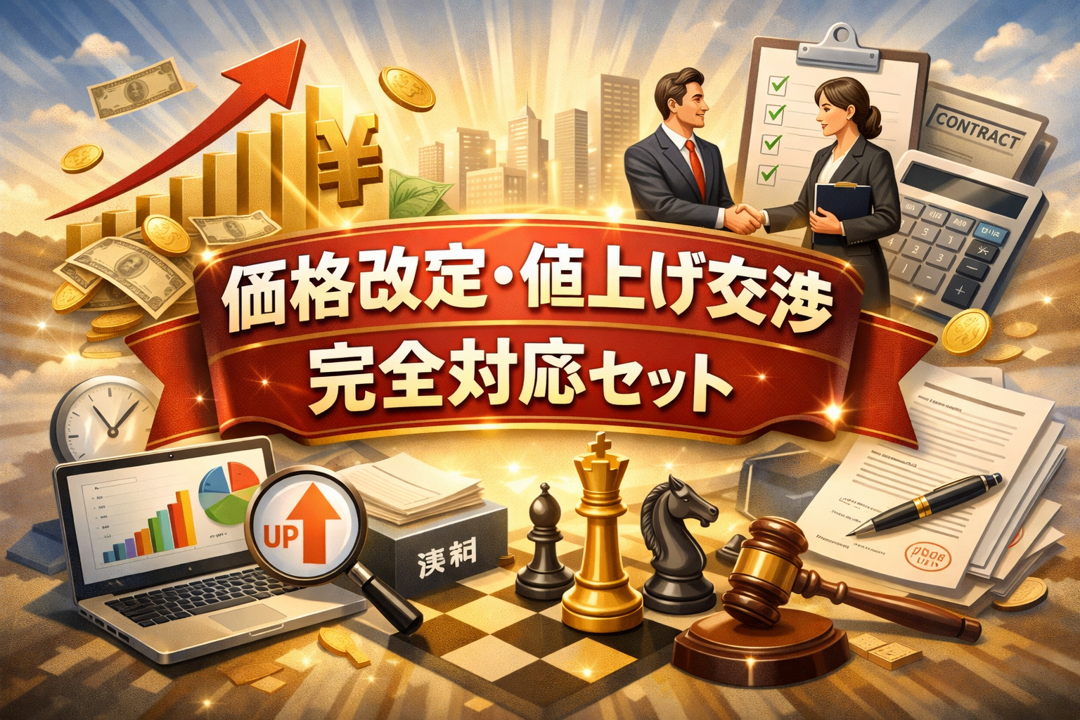 価格改定・値上げ交渉 完全対応セット｜取引先向け通知書＋消費者向けご案内＋交渉記録シート＋合意書（原材料高騰・最低賃金改定・コスト転嫁対応版）