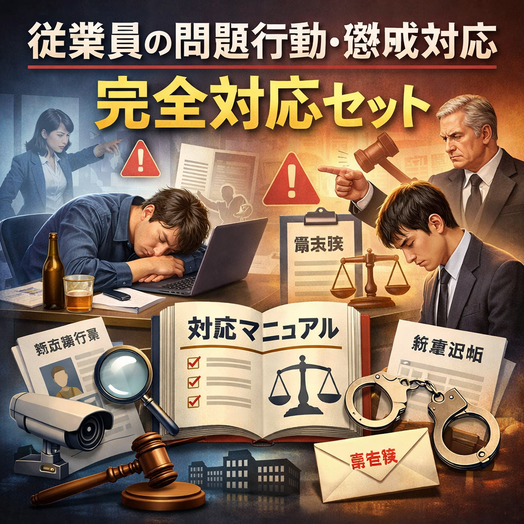 従業員の問題行動・懲戒対応 完全対応セット｜初動フロー＋ヒアリングシート3種＋処分通知書5種＋処分検討稟議シート（SNS炎上・情報漏洩・ハラスメント・無断欠勤・横領対応版）