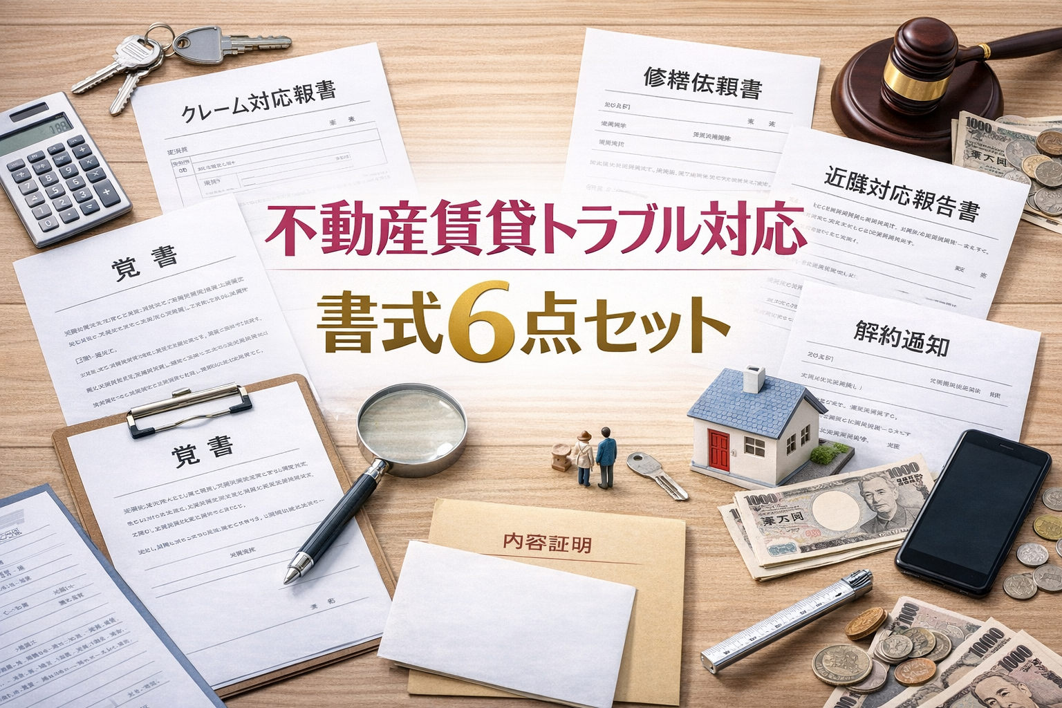 不動産賃貸トラブル対応書式6点セット｜敷金返還請求・原状回復異議・家賃減額・修繕請求・合意解約・退去チェックリスト