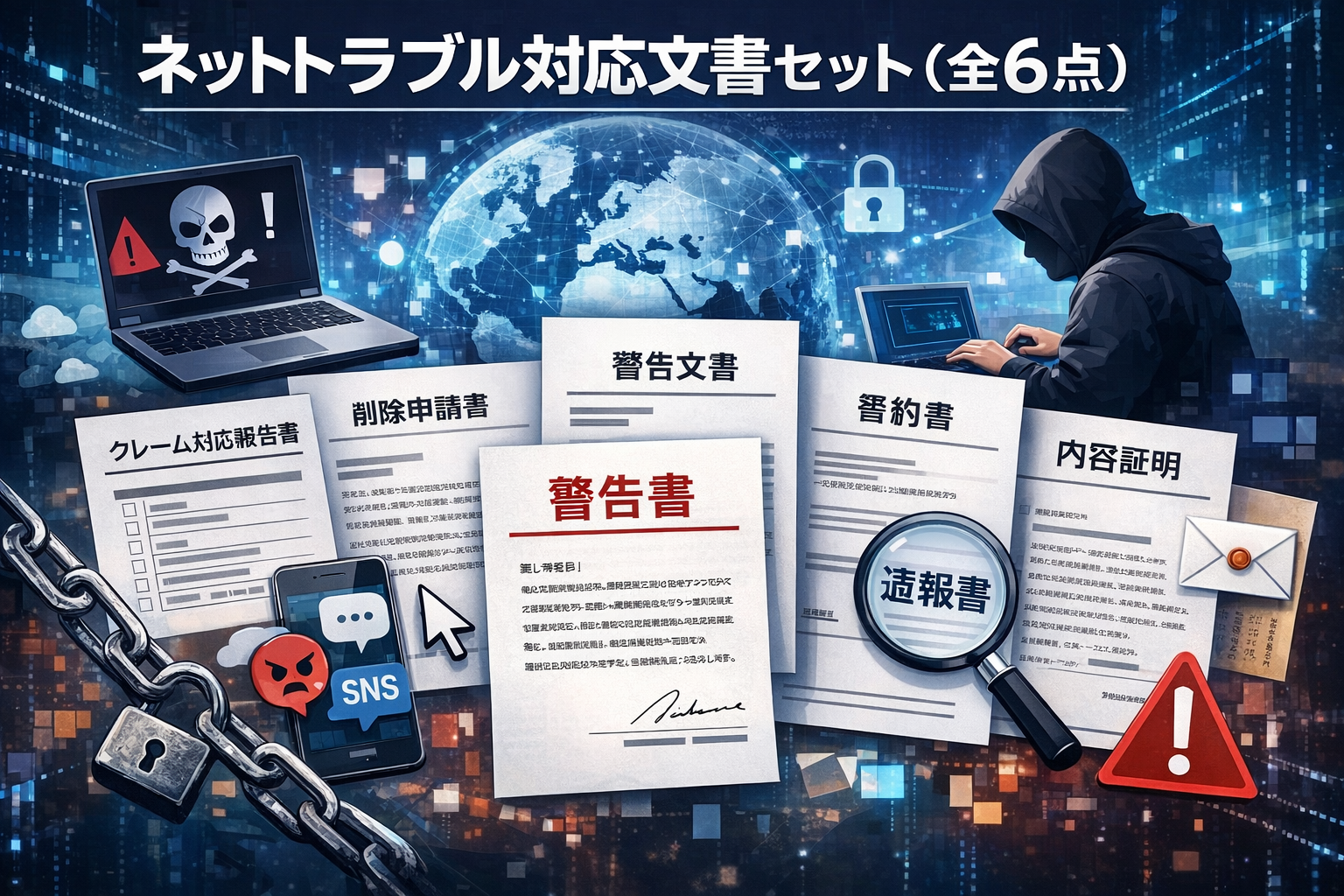 【2024年改正対応】ネットトラブル対応書式セット｜誹謗中傷・なりすまし・著作権侵害・名誉毀損 完全対応 全6点