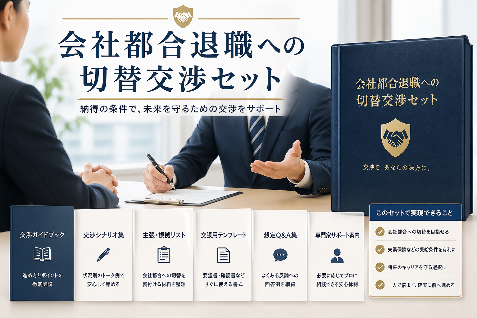 会社都合退職への切替交渉書類8点セット｜退職勧奨の記録から退職金上乗せ・失業給付の比較解説まで