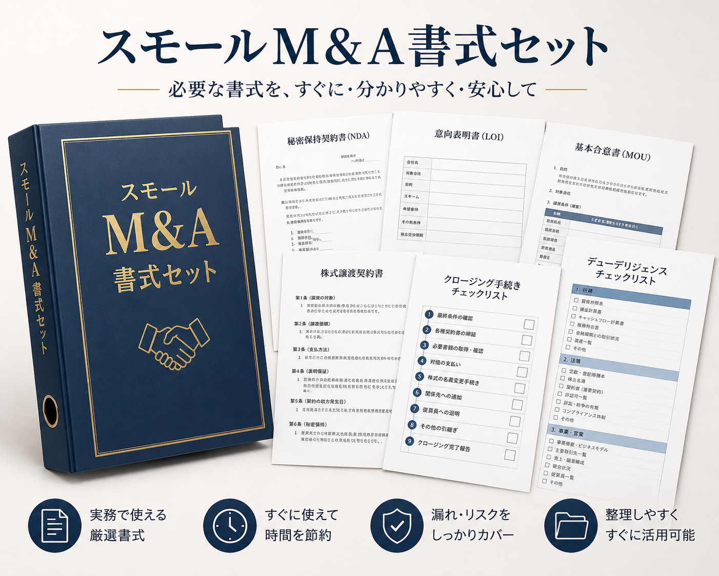 【全6書式セット】スモールM&A完全書式パック｜秘密保持契約書・意向表明書・基本合意書・株式譲渡契約書・事業譲渡契約書・DD資料リスト｜Word形式・編集可能