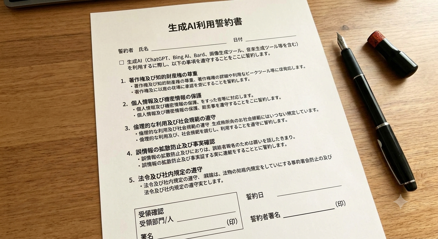 生成AI利用誓約書ひな形｜ChatGPT等の秘密情報・個人情報の入力リスクと著作権トラブルを防ぐ全従業員向け誓約書（Word形式・すぐ使える）