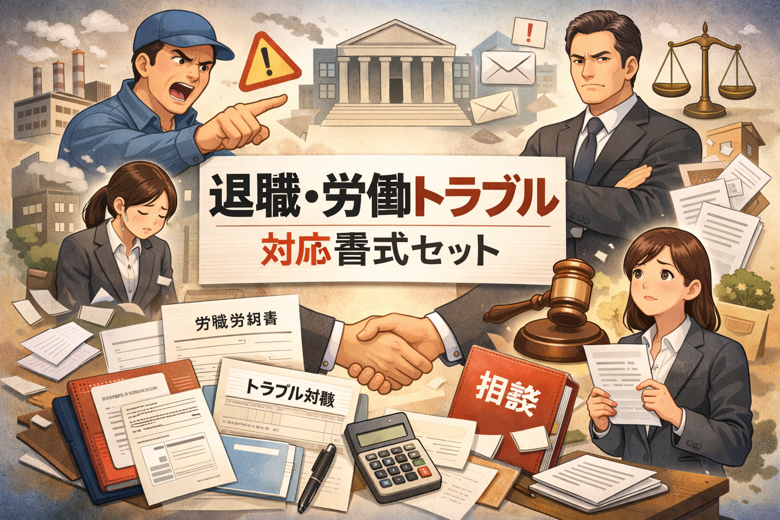 退職・労働トラブル対応書式セット（従業員側）全7書式 ─ 退職届から労働審判チェックリストまで Word編集可
