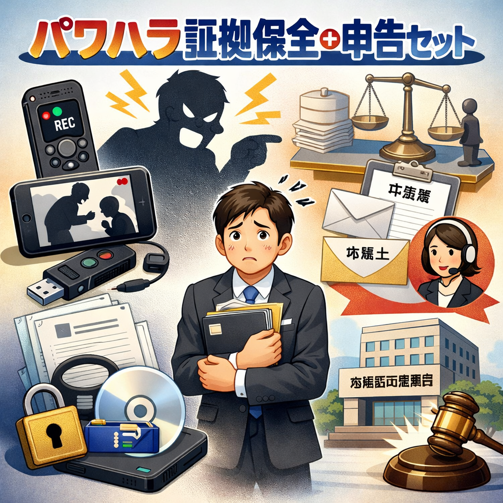 【労働者向け】パワハラ証拠保全・申告５点セット｜被害記録書・証拠保全申入書・社内申告書・労基署申告書・労働局あっせん申請書（Word編集可）